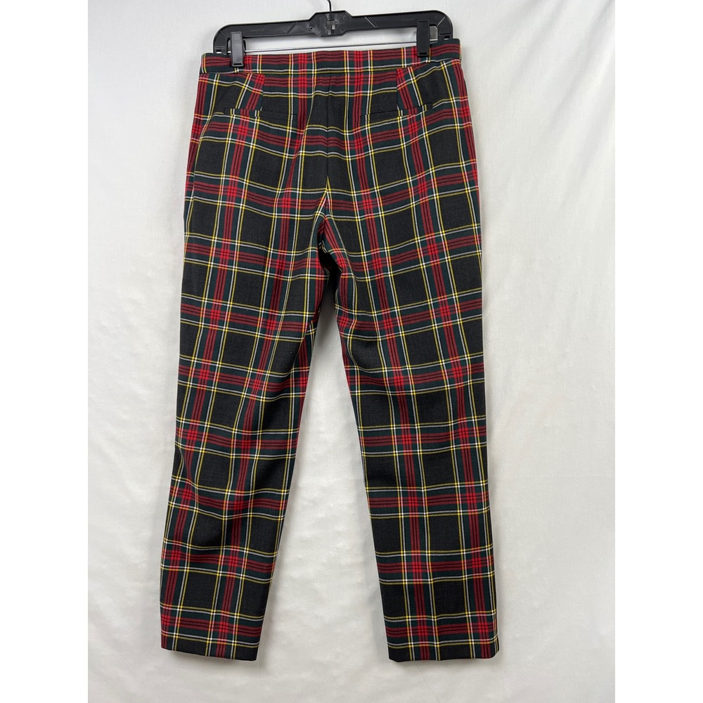 J.Crew Tartan Plaid Wool Blend Slim Trousers Womens 6 Green Red Side Zip Holiday - Picture 6 of 12